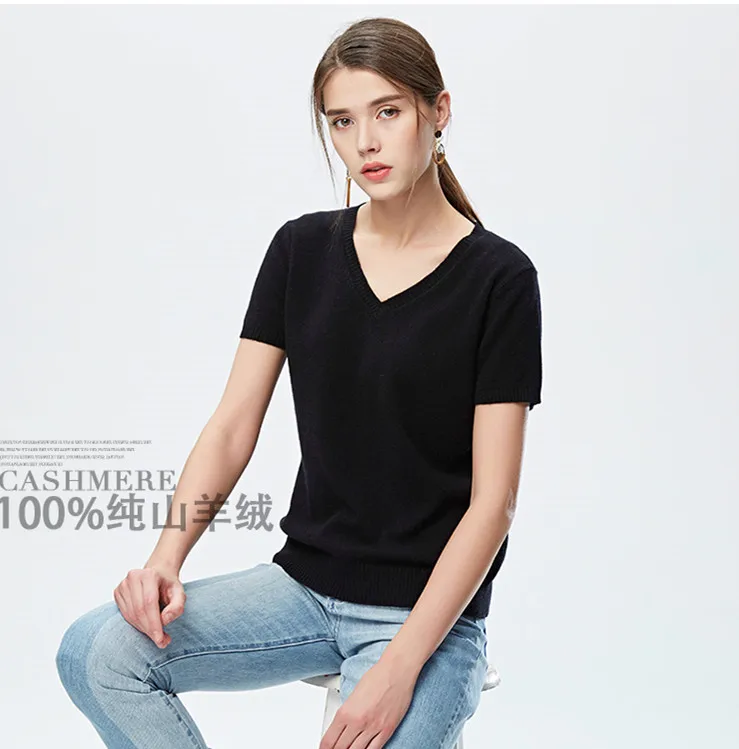 2022 New Summer sweater Spring Autumn women girl ladies 100% cashmere short sleeve Pullover free shipping JN706 | Женская одежда
