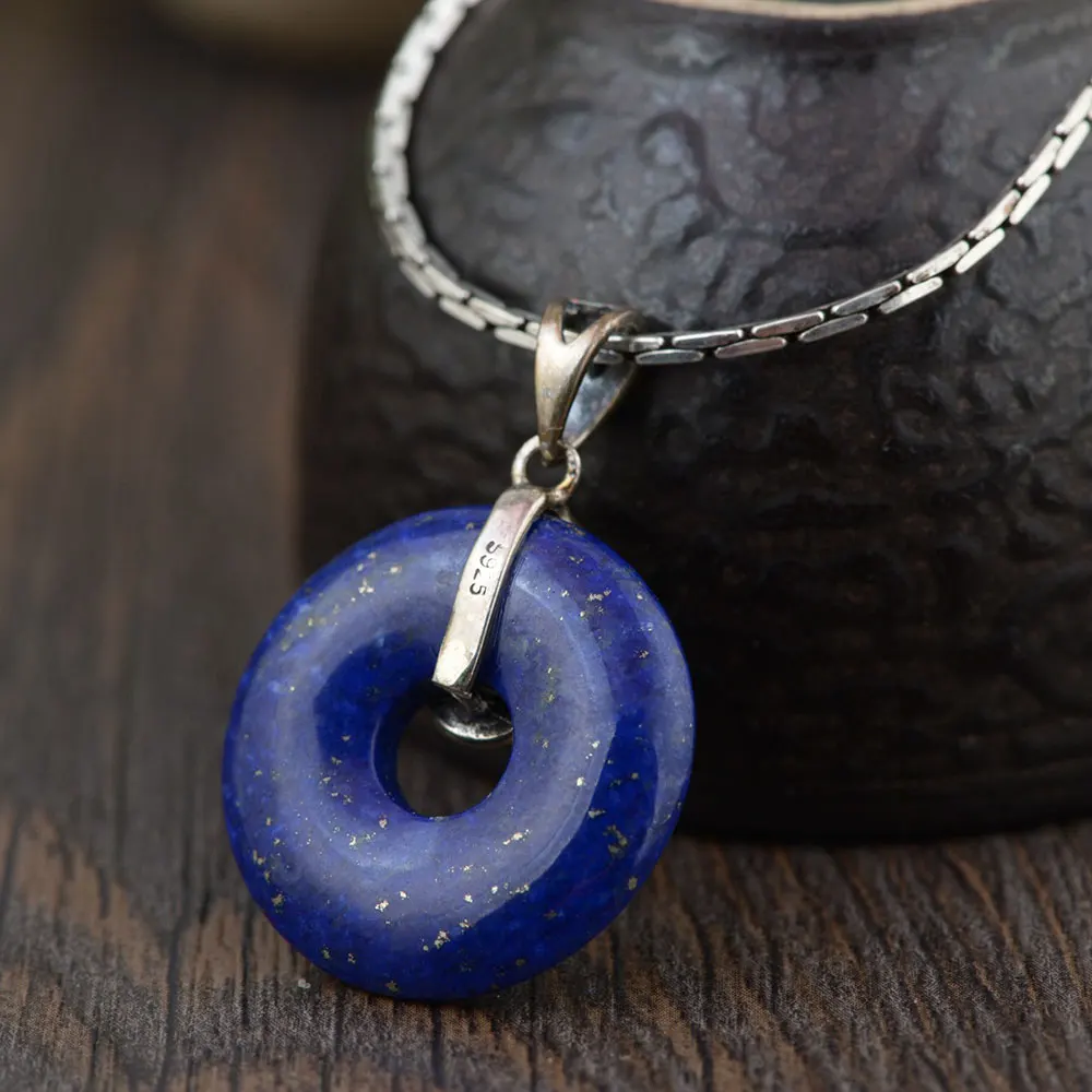 Круглая Подвеска из серебра 925 пробы с лазуритом 100%|thai silver pendant|pendants for womenf pendant |