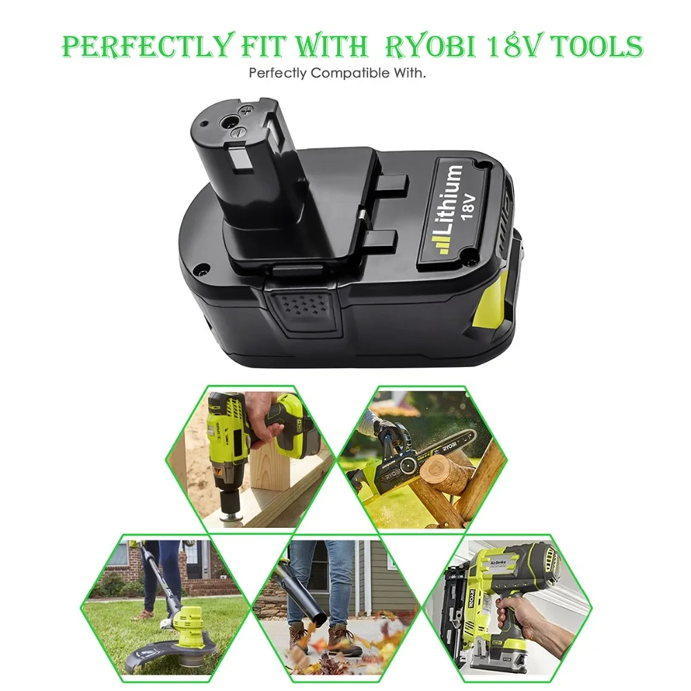 

Powtree For Ryobi 6000mAh 18V P108 Li-Ion Rechargeable Power tool battery Replacement RB18L40 P107 P104 BIW180 L30