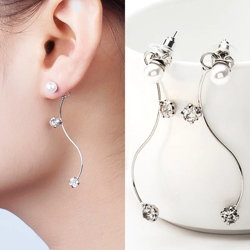 Кристальные серьги гвоздики для женщин Серебро Имитация Жемчуга кисточкой цепи