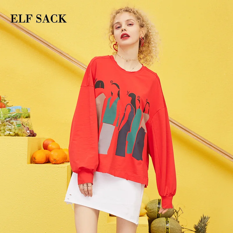 ELFSACK новинка весны 2019 хлопковые толстовки для женщин Повседневные вязаные