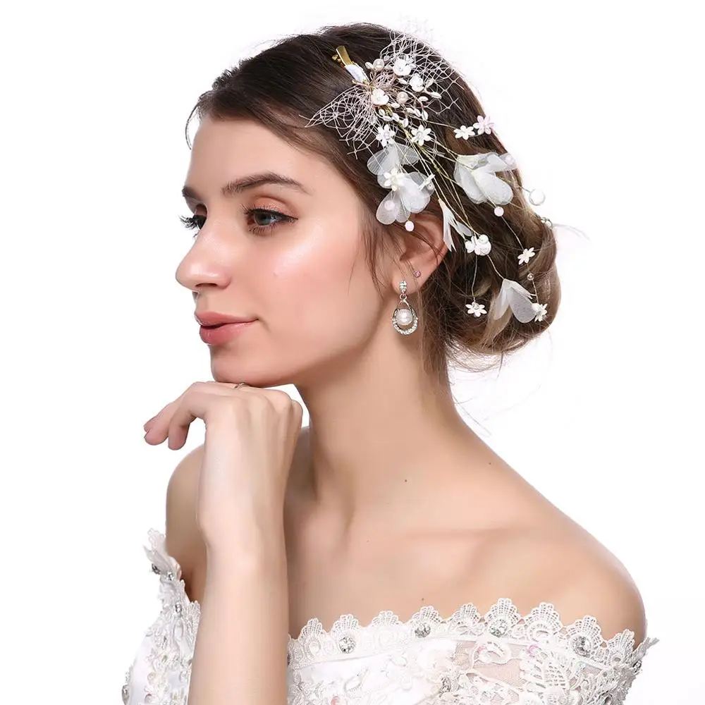 flower М мизм Модные женские белые заколки сетка свадебный цветок заколка для волос бабочка аксессуар для волос невесты жемчужные Заколки для женщин - Цвет: flower