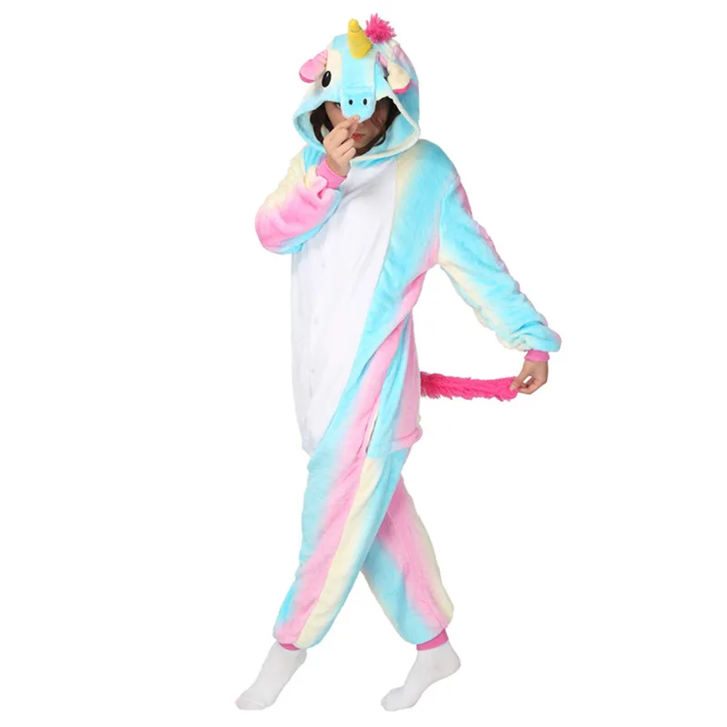 пижама кигуруми Женские Длинные рукава пижамный комплект Единорог Onesies Домашняя