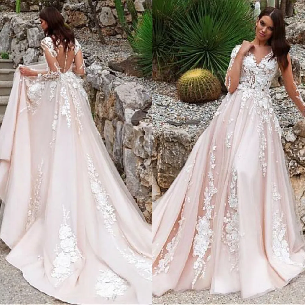 

Очаровательное длинное свадебное платье А-силуэта с V-образным вырезом и женской спинкой Свадебные платья Vestido de Noiva 2019