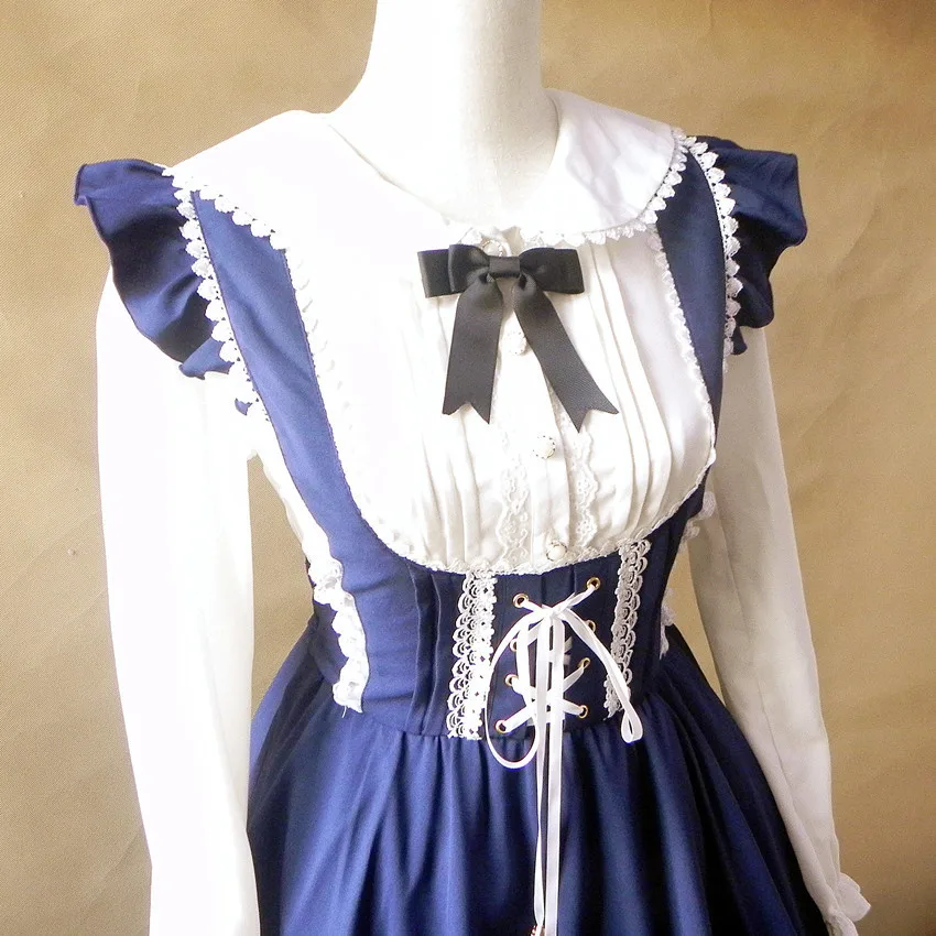 

Princess Sweet lolita overall spring Vintage Alice Soft amo vest dress lace Joker ball gown lovely pink navy dress overall YWW01