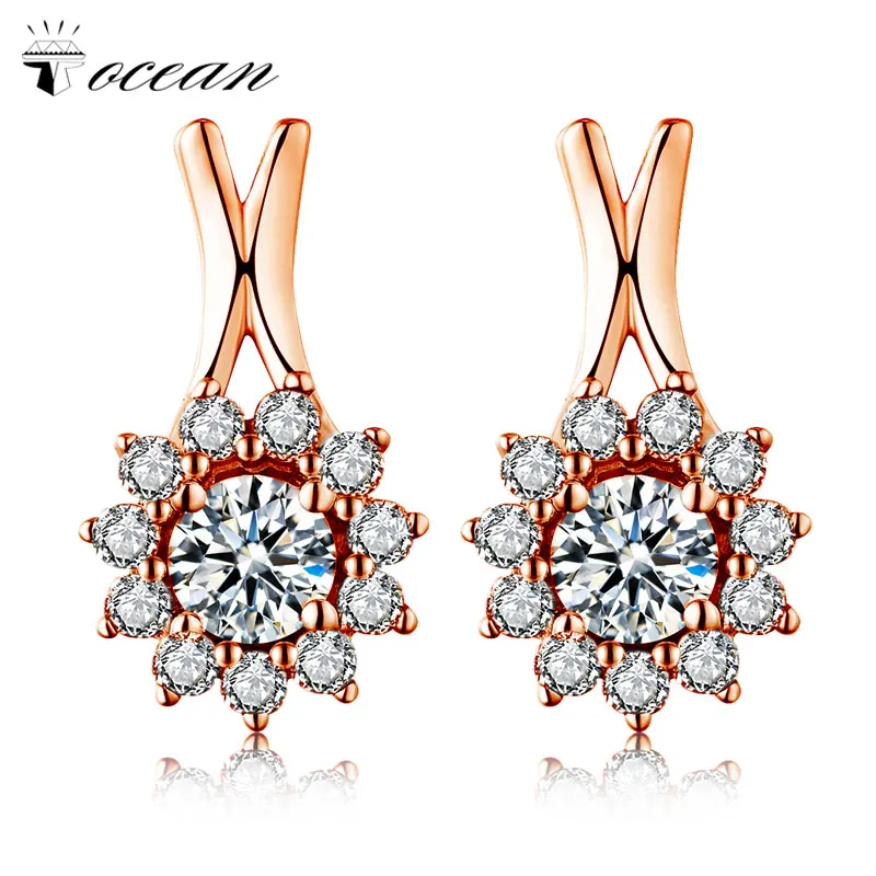 Женские серьги пусеты Tocean в виде цветов розового золота с цирконием ААА подарок