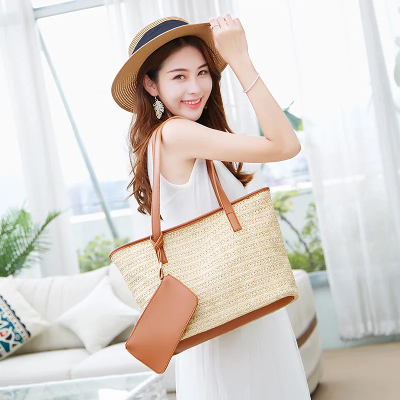 2 шт./компл. летние женские соломенные сумки богемные сумка на плечо ручная работа