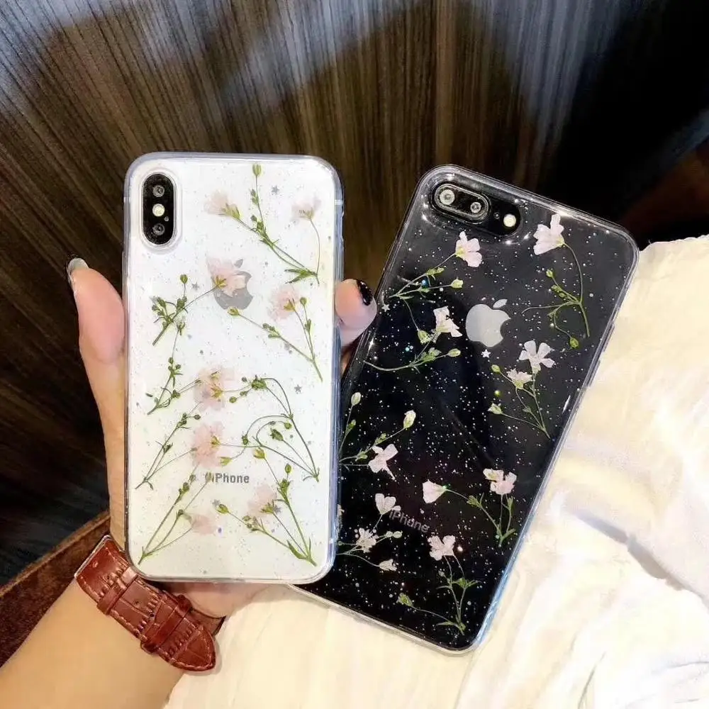Настоящий высушенный чехол с цветами для iPhone XS Max XR 6 6S 7 8 Plus X прозрачный мягкий ТПУ