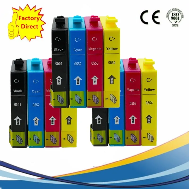 Пакет T0551 E-551 T0554 E-554 сменный картридж для принтера Stylus Photo RX420 RX425 RX520 R240 R245 inkjer принтер - Цвет: 3SET 12PCS