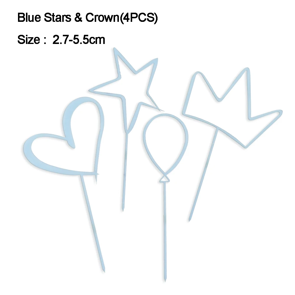 Blue Stars Crown Новинка, 1 шт., золотой, розовый, акриловый «One», «Oh Baby», Топпер для торта, украшение на день рождения, вечеринку, десерт, кексы, инструмент для украшения торта - Цвет: Blue Stars Crown