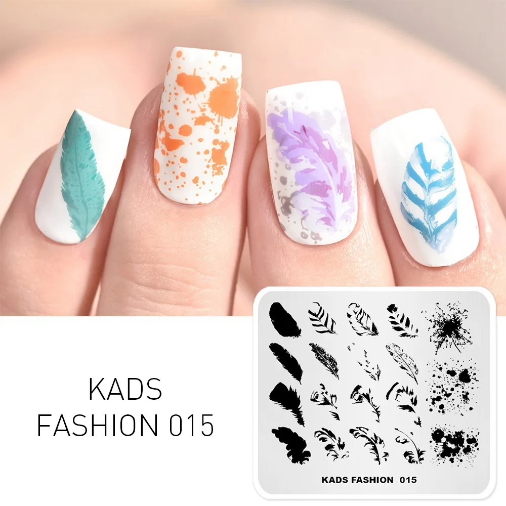 KADS Fashion 015 перьевая набивная пластина для стемпинга нейл арта шаблон маникюра