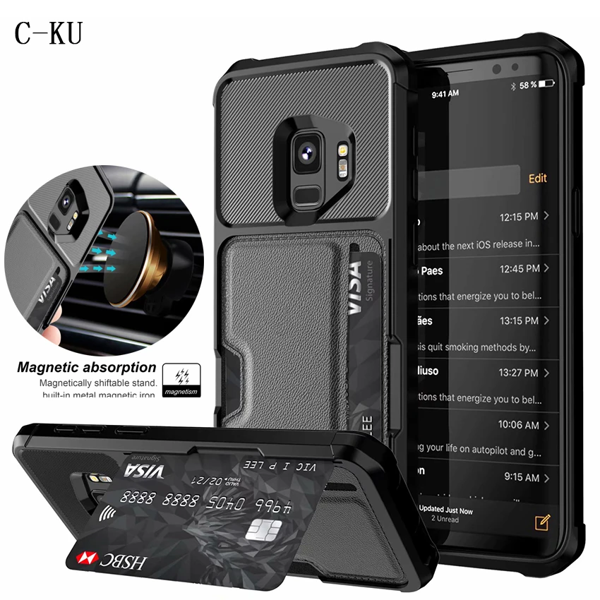 Кожаный силиконовый чехол для карт с магнитной адсорбцией samsung Galaxy S9 смартфон 5 8