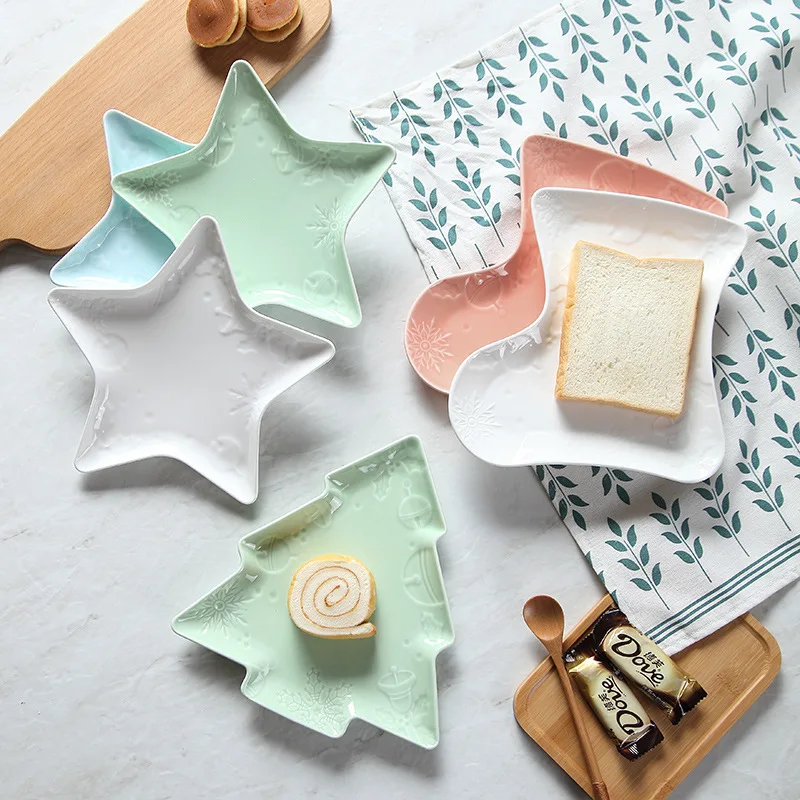 Необычная плоская тарелка креативное блюдо керамическая рождественский стиль