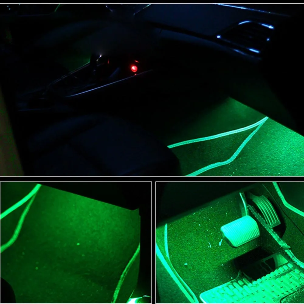 4 шт. 12 В автомобиля RGB светодиодные ленты автомобиля Гибкая бар 5050SMD Интерьер Декоративные Атмосфера стикеры полосы дистанционное управление для автомобиля RGB свет