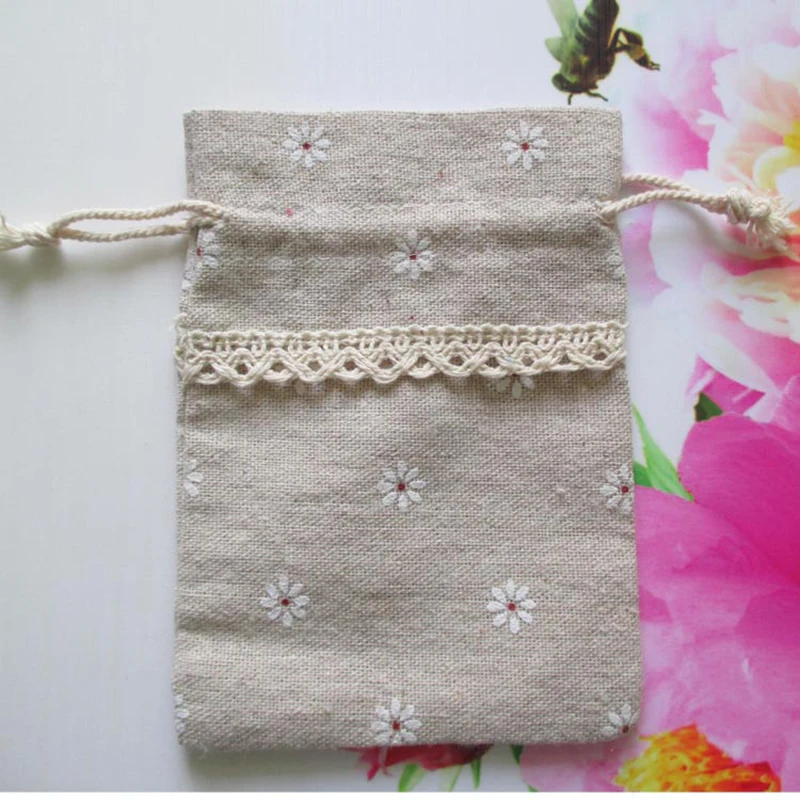Джутовая сумка на шнурке с цветочным рисунком свадебный подарок для упаковки