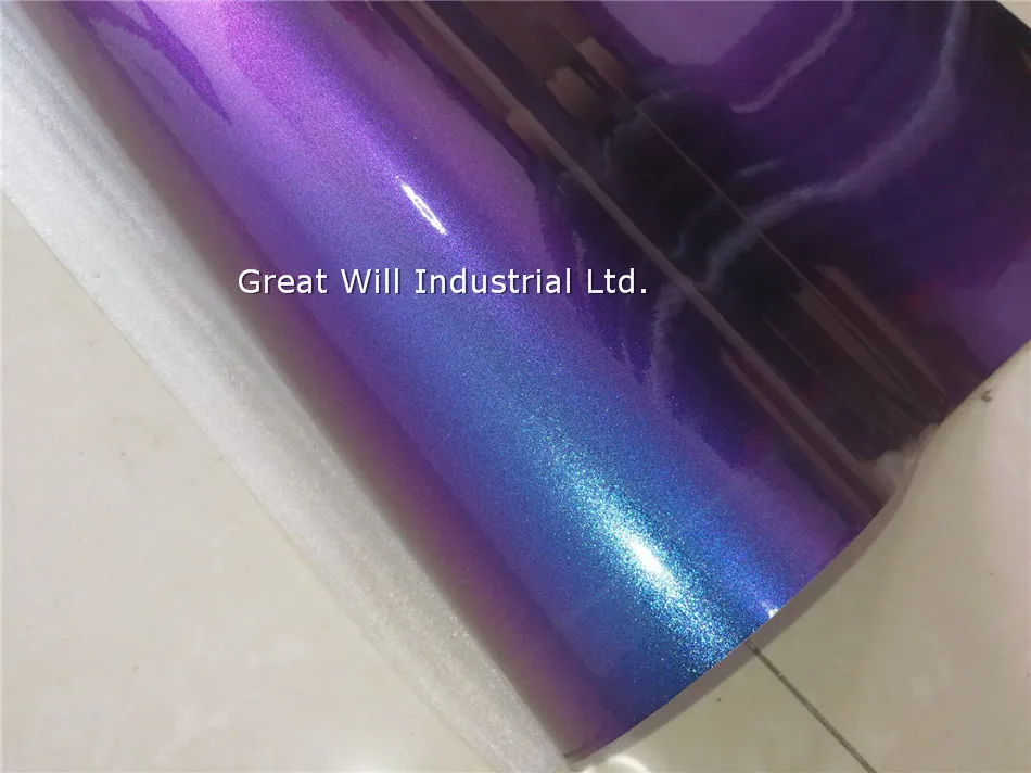 Блестящая Алмазная цветная откидная синяя/фиолетовая виниловая пленка для