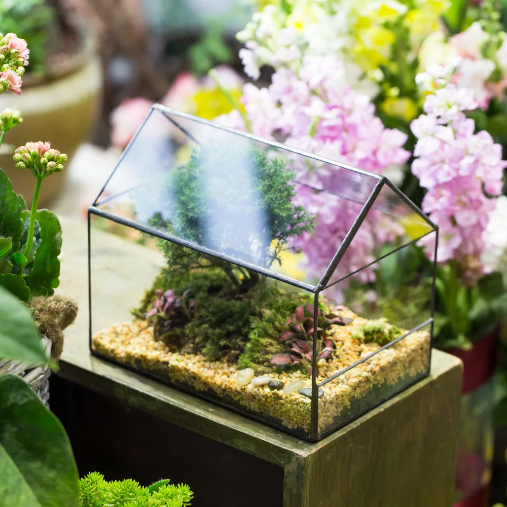 NCYP черный современный стеклянный цветочный горшок форма дома геометрический