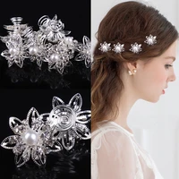 100 pcs silver flower white crystal bridal wedding prom hair pins hair clip twists spins hair pins