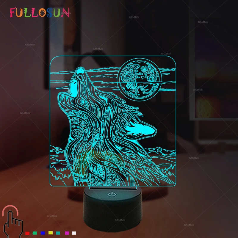 Креативный подарок волк вой 3D иллюзия Лампа красочный LED USB настольная лампа