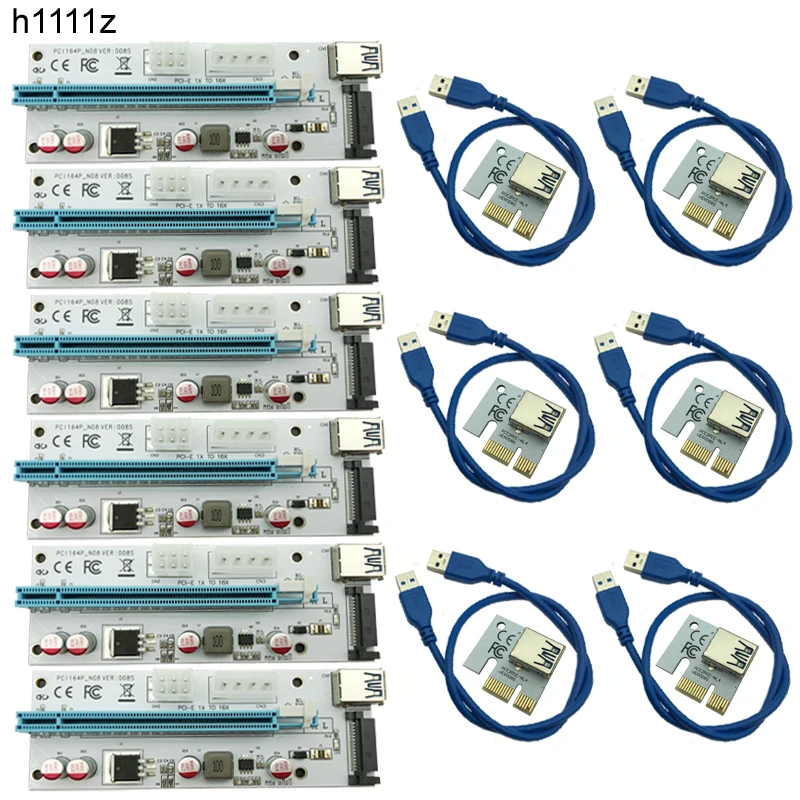 3 в 1 USB 3.0 008S PCIE Riser Express 1X 4x 8x 16x Райзер адаптер карта SATA 15pin 6pin 4pin для майнинга BTC