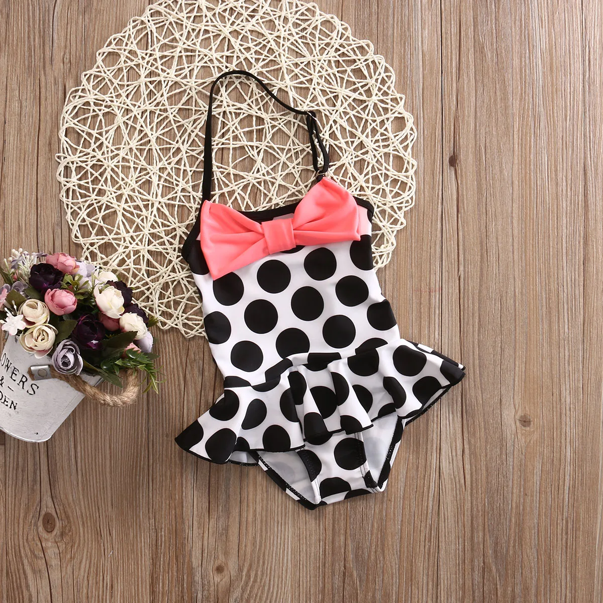 Купальник для маленьких девочек 1 7 лет цельнокроеная пляжная одежда в горошек с