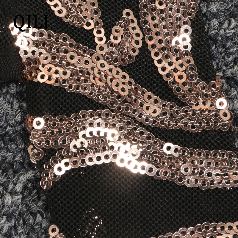 

QILI Nightclub Sexy Sequined Jumpsuits See Through Mesh Halter Backless Skinny Jumpsuit Sparkle Sequin Club Sexy Jumpsuits