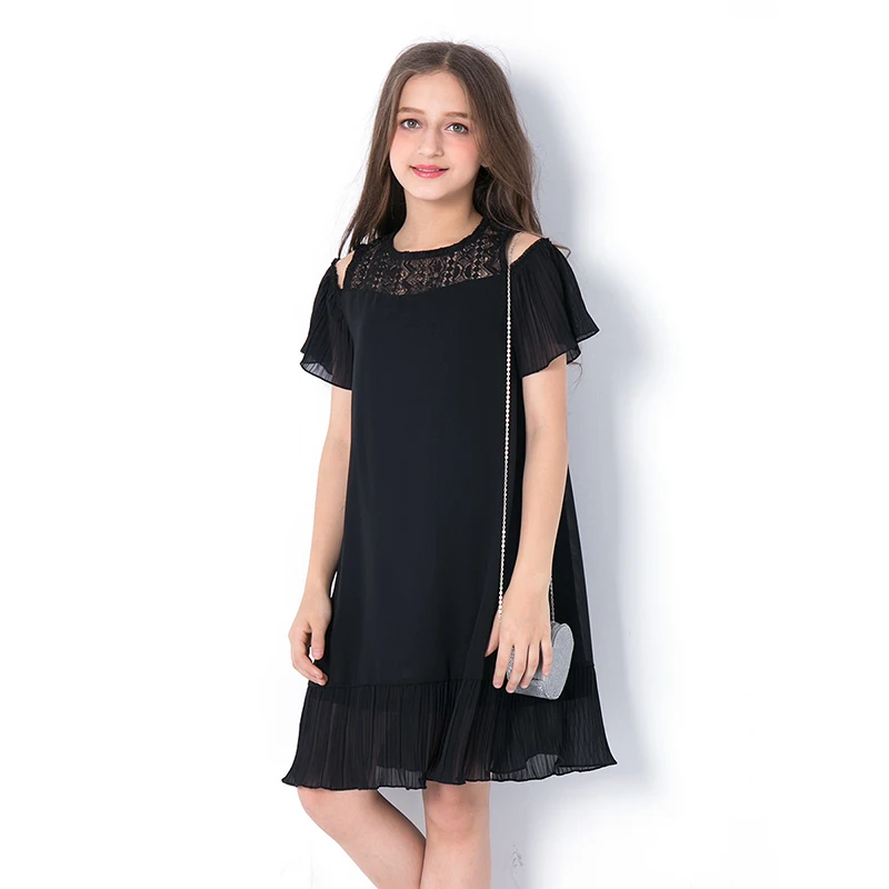 Summer Teen Girls Dress Children's Clothing Dresses Children Black Princess Strapless Hollow Chiffon Vestidos for Teenagers | Детская