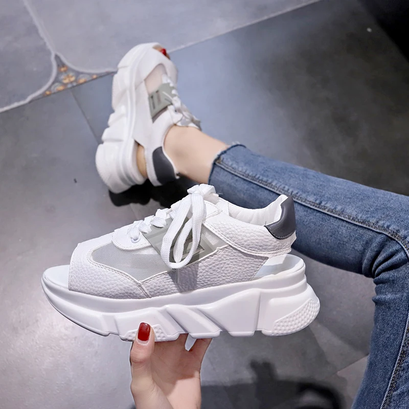 Женские летние сандалии с открытым носком на платформе пряжкой пляжные толстой