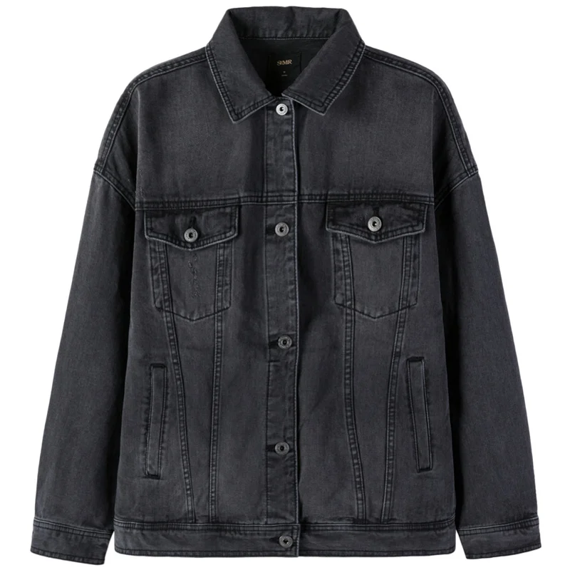 Cowboy ash Женская джинсовая куртка SEMIR из хлопка с большим воротником, джинсовая куртка бойфренда с нагрудным карманом и косым карманом, шикарный стиль - Цвет: Cowboy ash