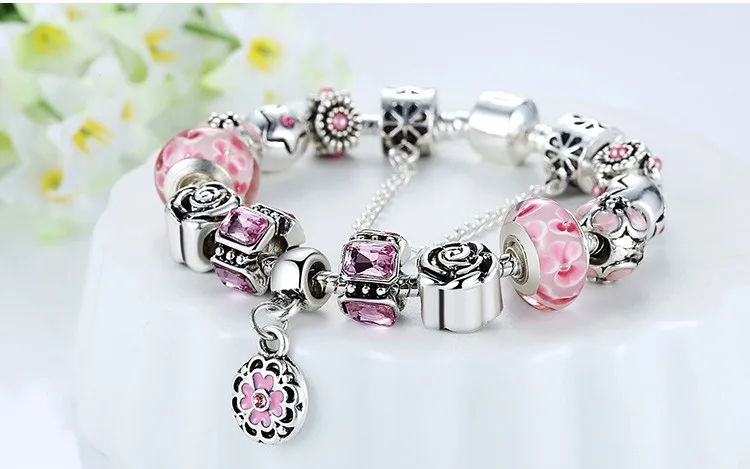 AliExpress,, серебряная цепочка, новая мода, сделай сам, бусины, браслеты-шармы для женщин, ювелирные изделия XCH1836