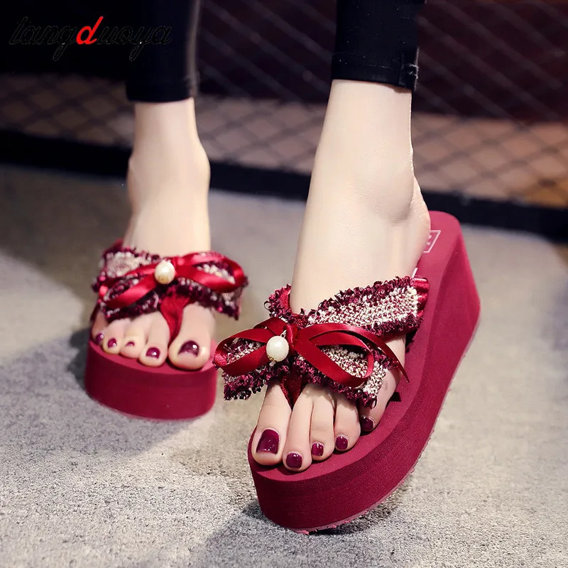 Женские шлепанцы Летняя обувь сандалии на высоком каблуке Шлепанцы платформе