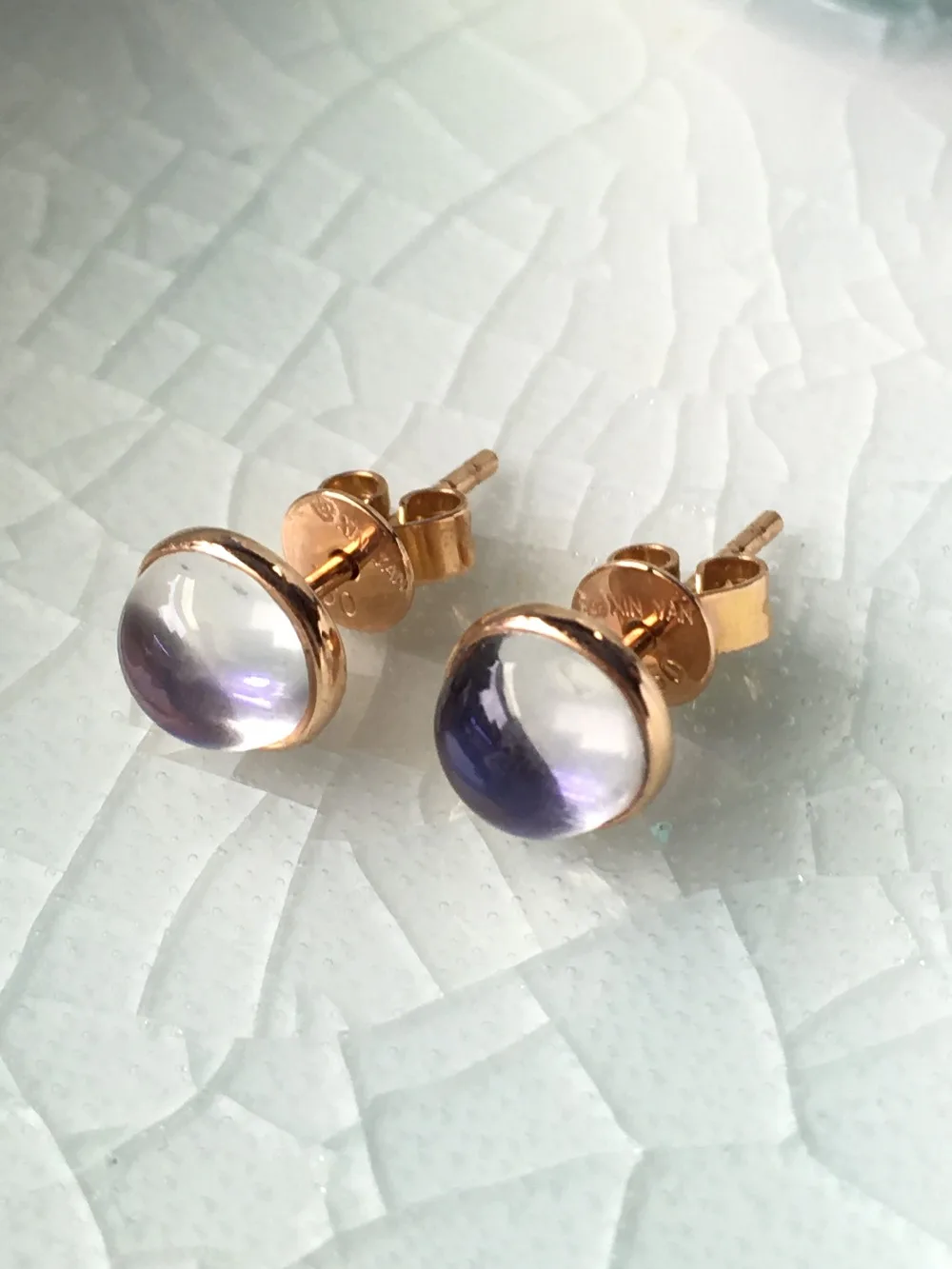 Натуральный лунный камень синего цвета серьги из розового золота 18K золото