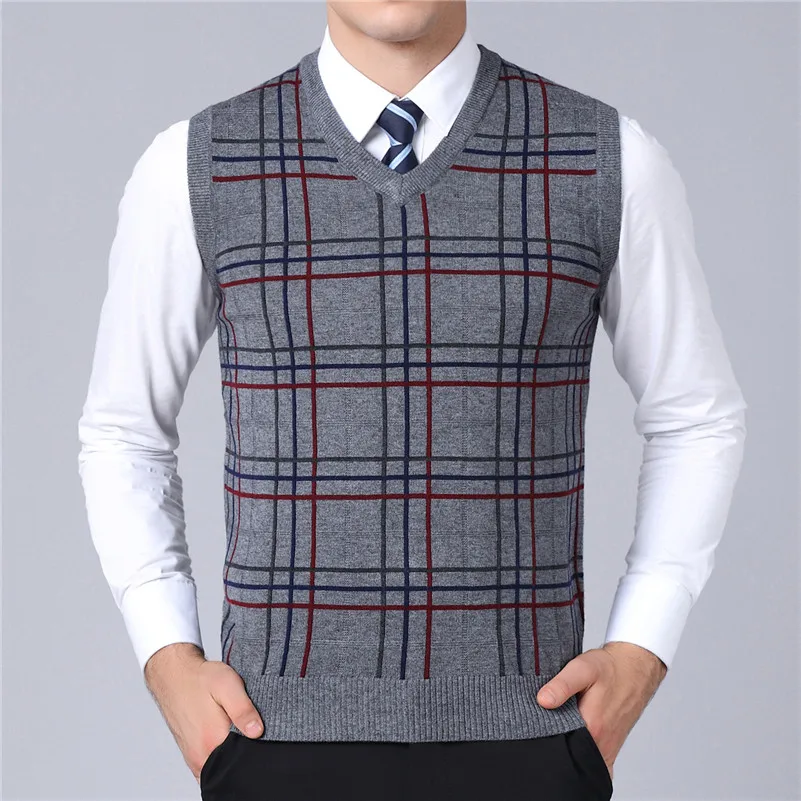 UNIVOS KUNI 2019 Autumn New Fashion Casual Slim Men Sweaters Vest Plaid Men's Pullover свитер Plus Size 4XL J308 | Мужская
