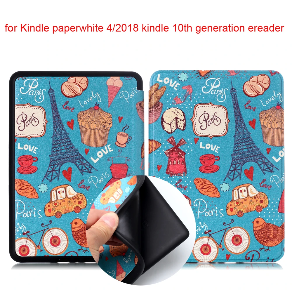 Умный чехол для Amazon Новый Kindle Paperwhite 4 2018 из искусственной кожи с принтом + Защитная