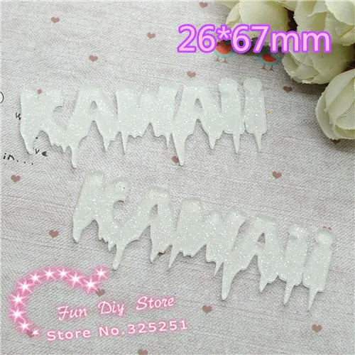 

acrylic shiny white color kawaii word Flat back Scrapbooking 10pcs/lot 26*67mm