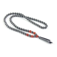 magnetic hematite 8mm round beads pencil shape pendant necklace with red onyx jewelry for men and women gift