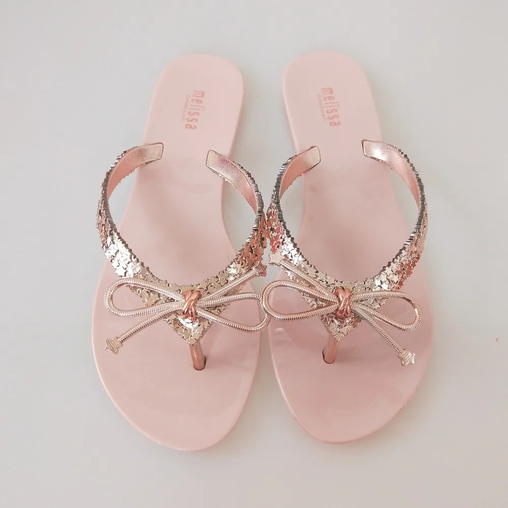 Melissa/летние модные женские сандалии Вьетнамки с заклепками Пляжные шлепанцы без