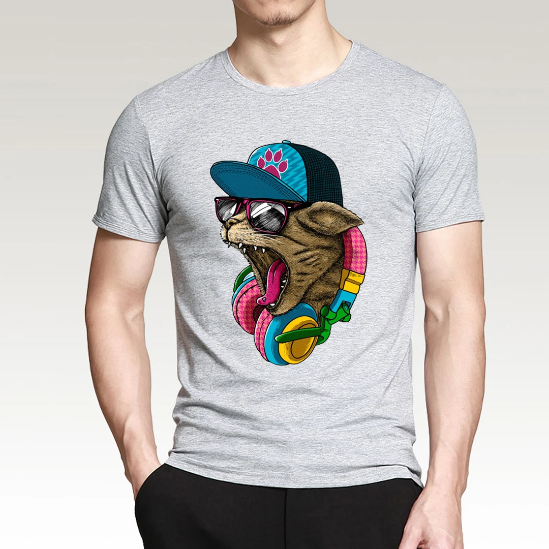 

Anime Funny T Shirts Novelty Crazy DJ Cat 3D Printed T Shirt Men 2021 Summer 100% Cotton T-Shirts Men O-Neck Fashion Tops Tees