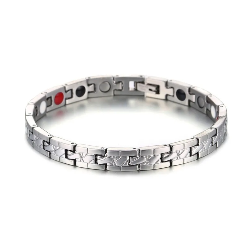 Silver NHGBFT черный цвет Германий магнетизм нержавеющая сталь браслет для мужчин анион здоровая энергия браслет браслеты - Окраска металла: Silver