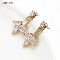 lepton maple leaves zircon earrings ear gold silvery color clear zircon earings earring stud earrings for women jewelry
