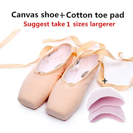 Canvas cotton Pointe/атласный верх с лентой; женские розовые профессиональные балетки; обувь для танцев с носком - Цвет: Canvas cotton