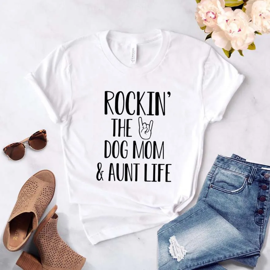 Rockin собака тетей жизнь женщины хлoпкoвaя пoвсeднeвнaя забавная футболка для