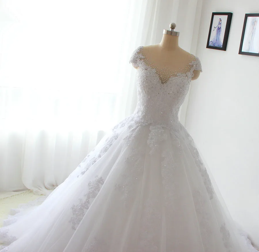 Свадебное платье с рукавами крылышками бальное Vestido De Noiva Princesa блестящее