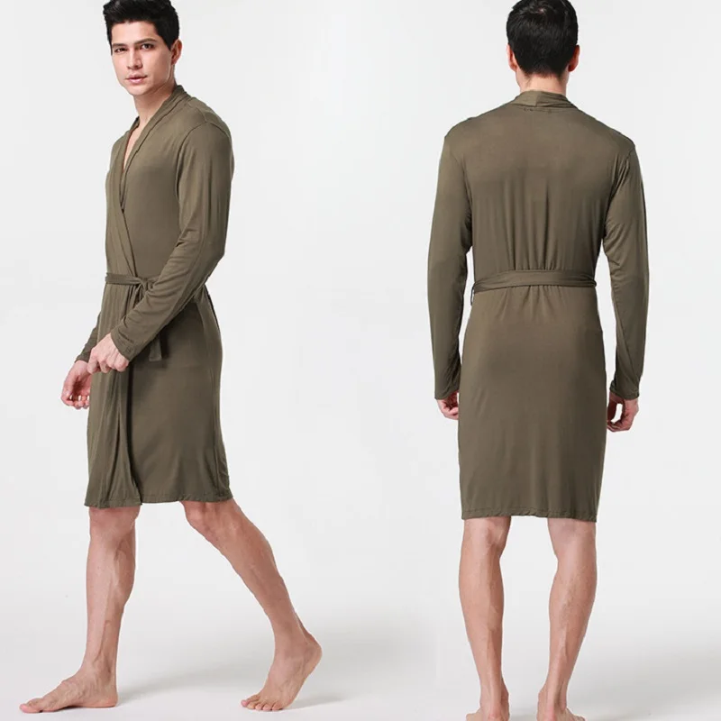 Длинный рукав модальный хлопковый сексуальный купальный халат мужской длинный