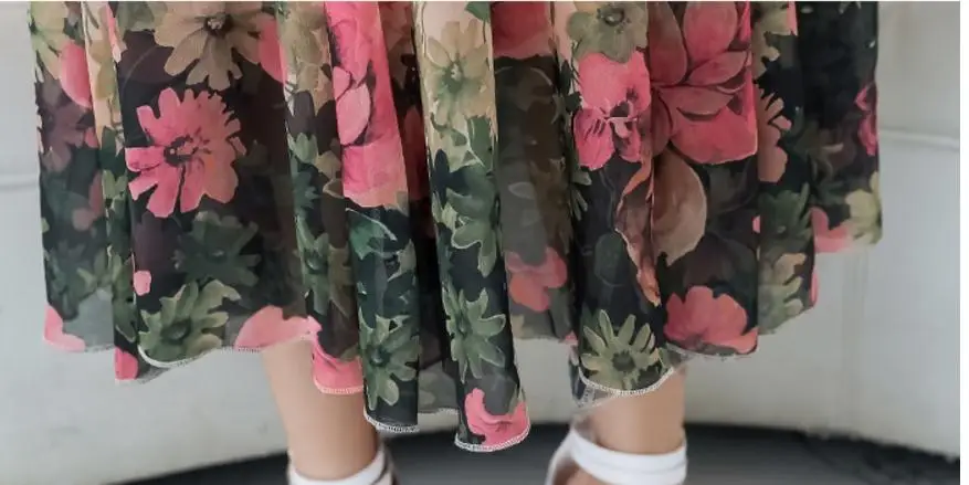 In the summer of 2017 new long chiffon dress temperament printed dresses beach with short sleeves | Женская одежда