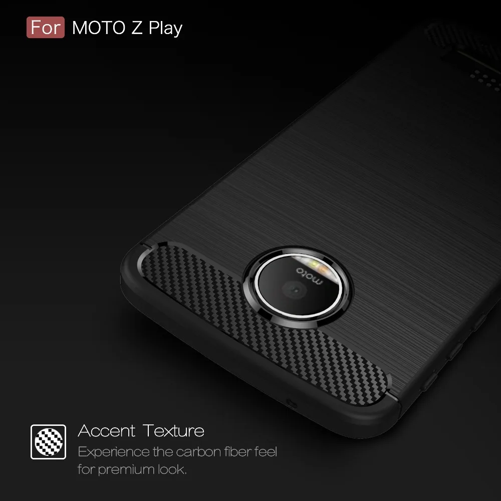 Углерода Волокно для Moto Z Play чехол мягкий силиконовый противоскользящей