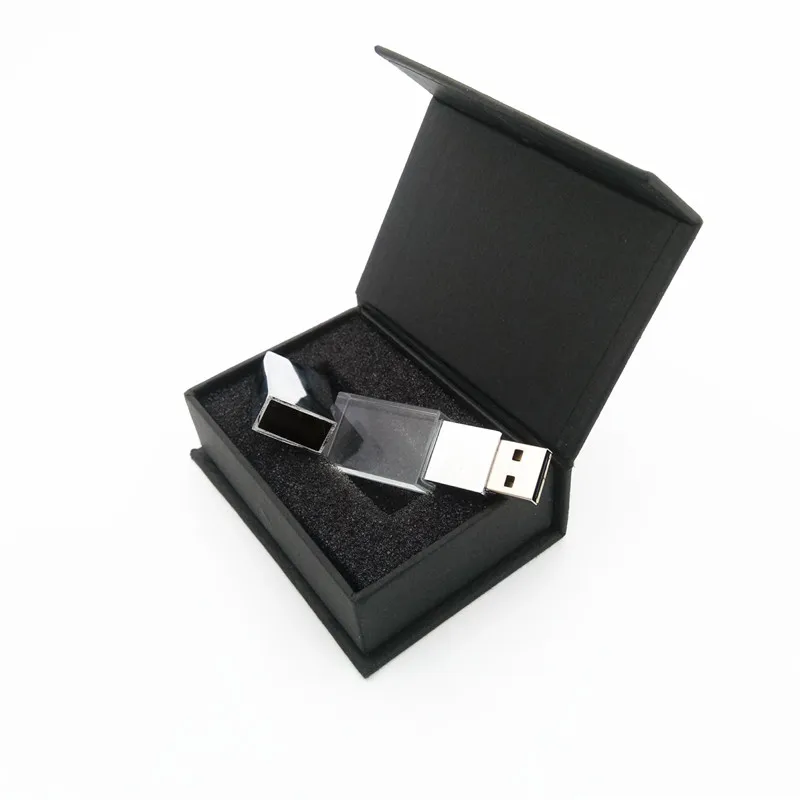 New hot transparent crystal usb with colour led light usb+box 4GB 8GB 16GB 32GB flash drive sticks (over 30 pcs free logo) |
