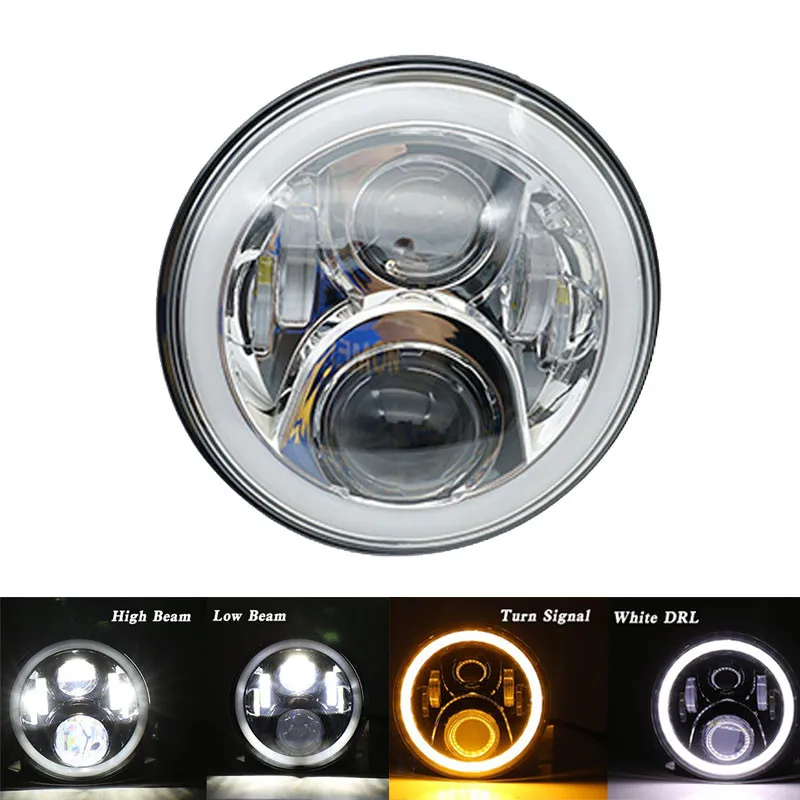Chrome 50W 3 Аксессуары для мотоциклов 7 дюймов светодиодные фары Halo DRL свет для Road King Yamaha Heritage Softail Классический EFI FLSTCI налобный фонарь - Цвет: Chrome 50W 3