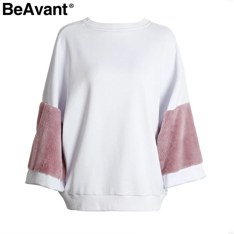BeAvant лоскутное oversize Белый Толстовка Женщины Джемпер Повседневное пуловер с