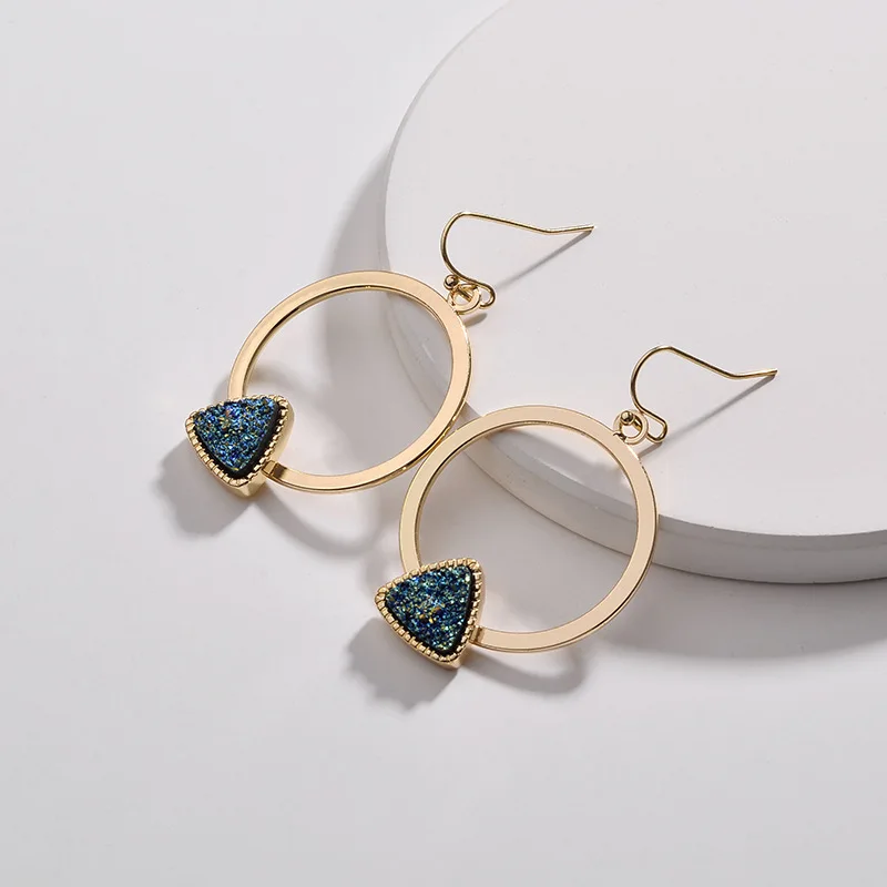 6 цветов Druzy Drusy серьги треугольник Смола Druse круглые серьги круги золотой цвет брендовые ювелирные изделия для женщин